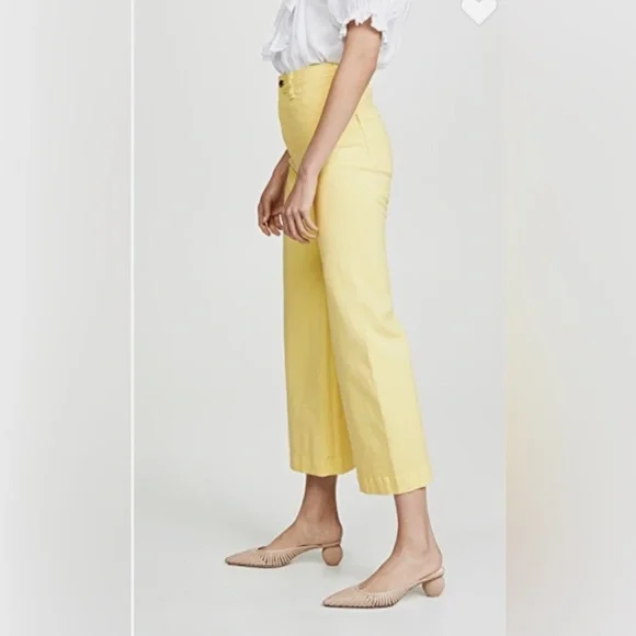 Veronica Beard Cynthia Gaucho CROP WIDE LEG JEANS Denim 12.5” Yellow sz 24 - Picture 4 of 13